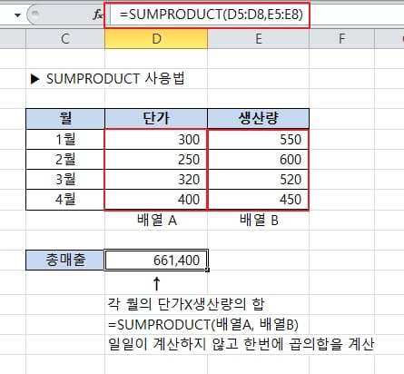 [Excel함수] SUMPRODUCT 사용법과 용도